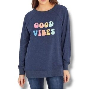 Wildfox Navy Heather Blue Soft Oversized Good Vibes Sweatshirt - Small